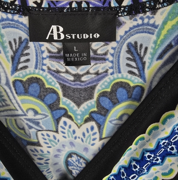 AB Studio Multicolor Floral Pattern Short Sleeve Dress Sz L - Picture 3 of 10